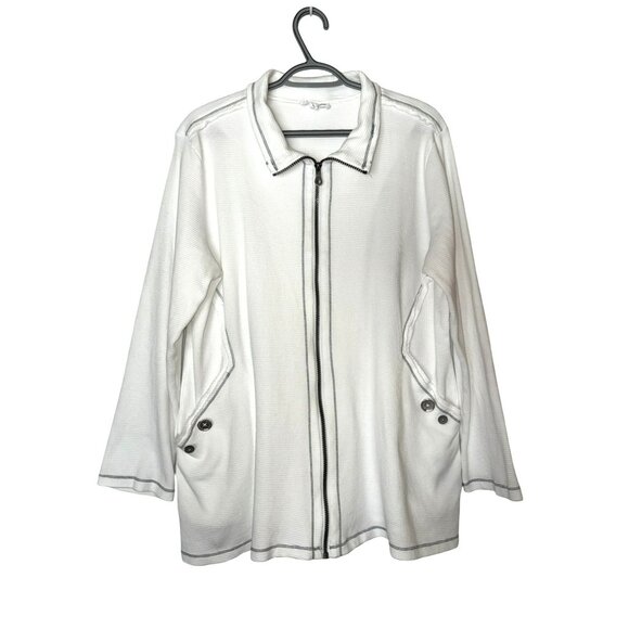 Neon Buddha White Waffle Knit Full Zip Jacket With Button Details Size XL - Picture 1 of 7